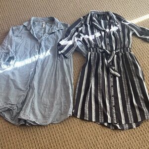 Source Unknown Gray and Black Striped Button Down Dresses